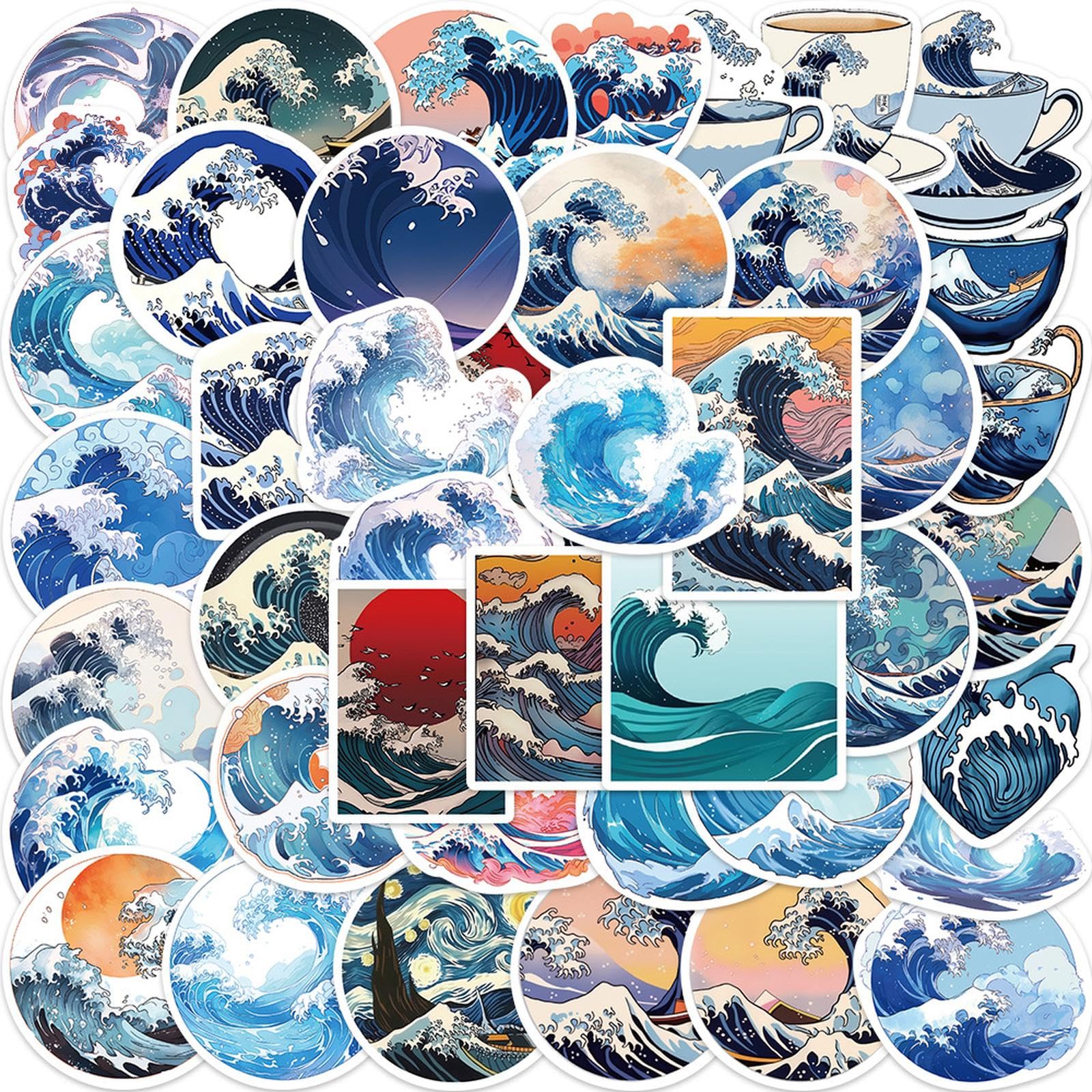 Amazon.com: 50pcs Wave Stickers Japanese Art Ocean Waves Stickers